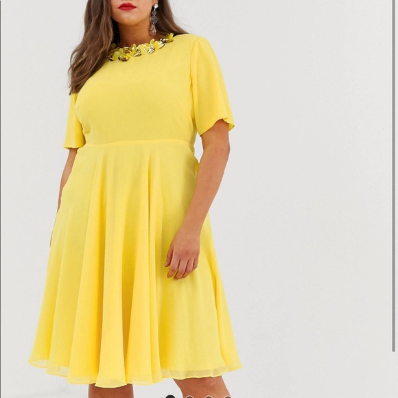 ASOS yellow embellished neck dress - Picture 4 of 4